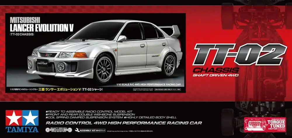 1 10 Tamiya 58713 RC Mitsubishi Lancer Evo V TT-02 RC Plastic Modelbouwpakket Snelle Levering