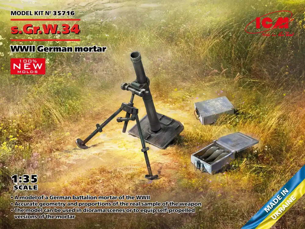 1 35 ICM 35716 s.Gr.W.34 WWII German Mortar Plastic Modelbouwpakket Veilige Betaling
