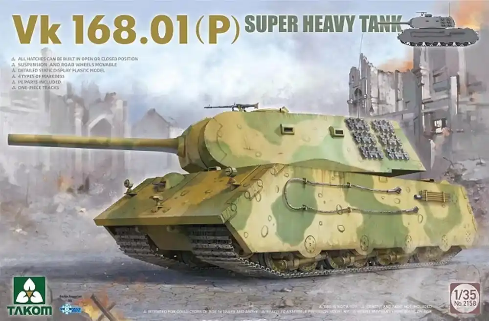Beperkte Voorraad 1 35 Takom 2158 VK.168.01 (P) Super Heavy Tank Plastic Modelbouwpakket