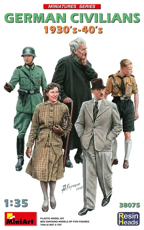 1 35 MiniArt 38075 German Civilians 1930-40s w/Resin Heads Plastic Modelbouwpakket Op = Op