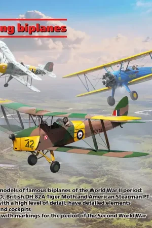 1 32 ICM 32039 WWII training biplanes - Bucker Bu 131D - DH.82A Tiger Moth - Stearman PT-17 Plastic Modelbouwpakket Bestel Nu