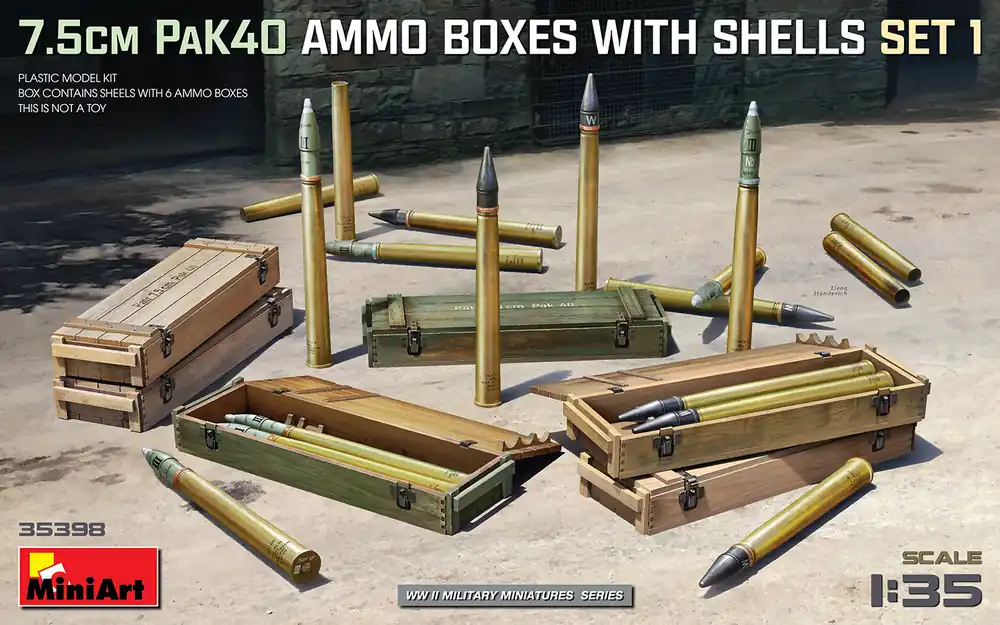 Beperkte Voorraad 1 35 MiniArt 35398 7.5cm PaK40 Ammo Boxes with Shells - set 1 Plastic Modelbouwpakket