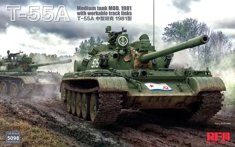Voordeelprijs 1 35 Rye Field Model 5098 T-55A Medium Tank Mod. 1981 with workable track links Plastic Modelbouwpakket