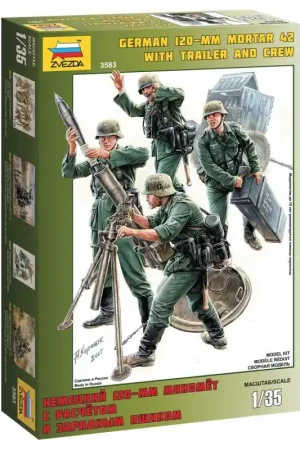 1 35 Zvezda 3583 German 120-mm Mortar 42 with Trailer and Crew Plastic Modelbouwpakket Dagaanbieding
