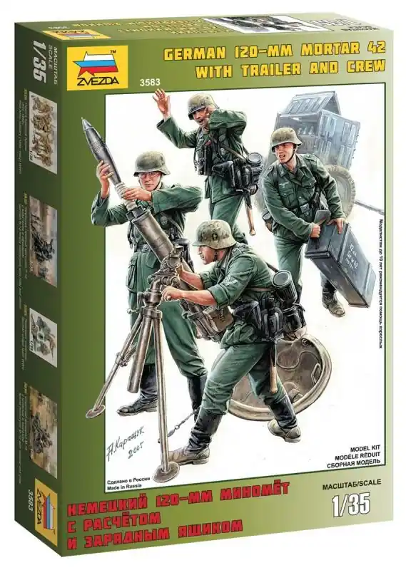 1 35 Zvezda 3583 German 120-mm Mortar 42 with Trailer and Crew Plastic Modelbouwpakket Dagaanbieding