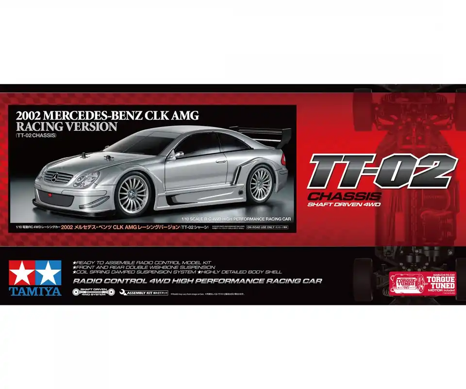 1 10 Tamiya 58722 RC Mercedes-Benz CLK AMG 2002 - TT-02 RC Plastic Modelbouwpakket Gereduceerde Prijs