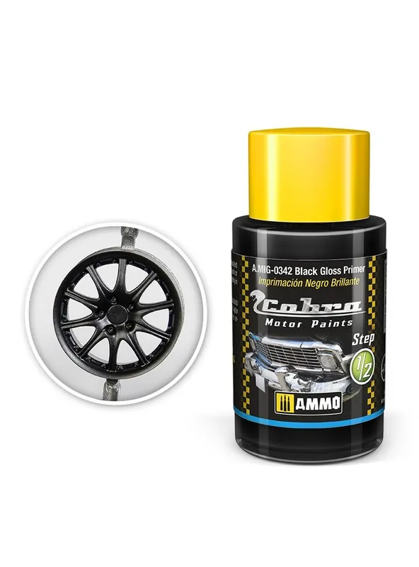 AMMO MIG 0342 Cobra Motor Paints - Black Gloss Primer - Acryl - 30ml Verf potje Meest Verkocht