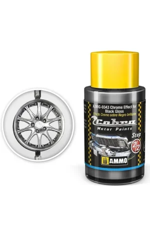 AMMO MIG 0343 Cobra Motor Paints - Chrome Effect for Black Gloss - Matt - Acryl - 30ml Verf potje Lage Kosten
