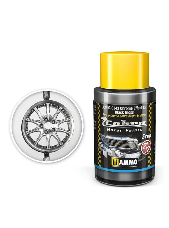 AMMO MIG 0343 Cobra Motor Paints - Chrome Effect for Black Gloss - Matt - Acryl - 30ml Verf potje Lage Kosten