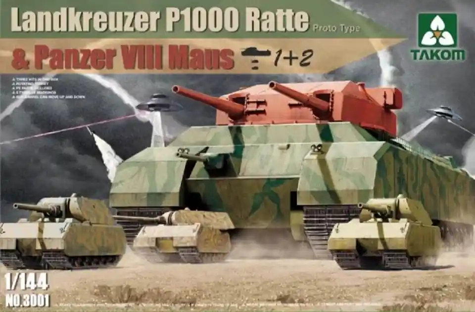 1 144 Takom 3001 Landkreuzer P1000 Ratte & Panzer VIII Maus Plastic Modelbouwpakket Aanbieding
