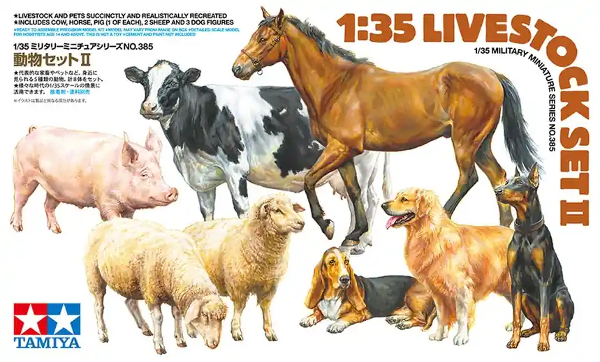 Korting 1 35 Tamiya 35385 Diorama Livestock - Set II Plastic Modelbouwpakket