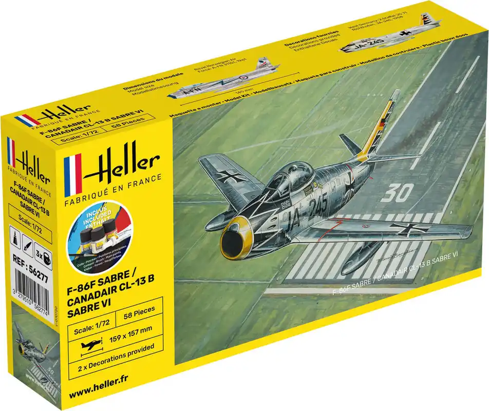 Meest Verkocht 1 72 Heller 56277 F-86F Sabre - Canadair CL-13 B Sabre VI - Starter Kit Plastic Modelbouwpakket