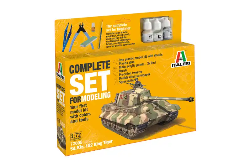 Voordeelprijs 1 72 Italeri 72005 SD.KFZ. 182 King Tiger Tank - Complete Set - Starter Kit Plastic Modelbouwpakket