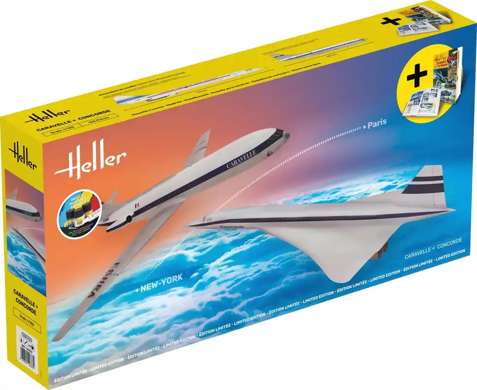 1 100 Heller 52333 Caravelle and Concorde Planes - Starter Kit Plastic Modelbouwpakket Bestel Nu