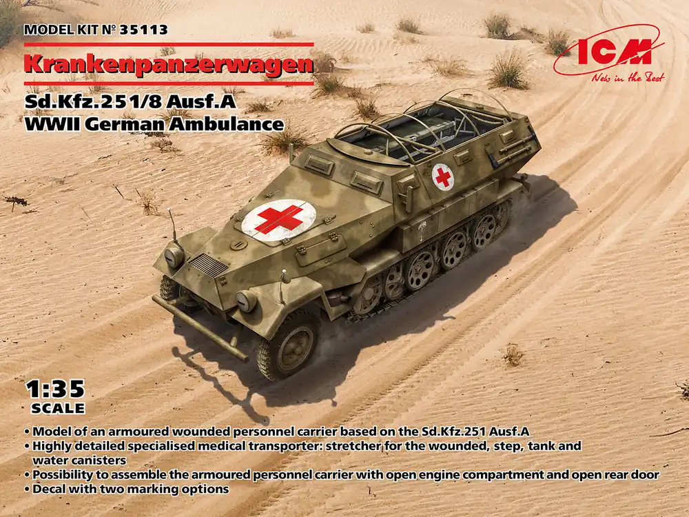 1 35 ICM 35113 WWII German Ambulance Sd.Kfz.251/8 Ausf.A Krankenpanzerwagen Plastic Modelbouwpakket Express Levering