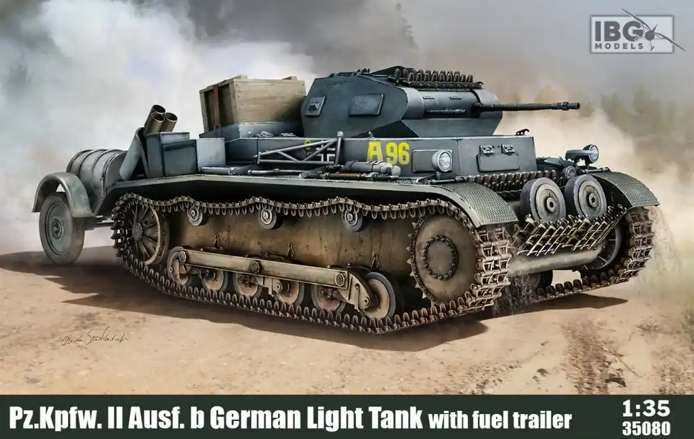 1 35 IBG Models 35080 Pz.Kpfw. II Ausf.b - German Light Tank with fuel trailer Plastic Modelbouwpakket Laatste Versie