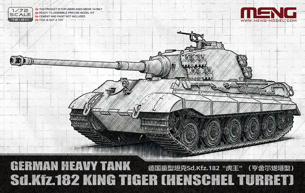 1 72 MENG 72011 Sd.Kfz. 182 King Tiger - Henschel Turret WWII - Duitse Zware Tank Plastic Modelbouwpakket Nieuw