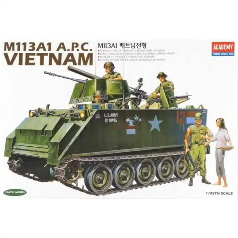 1 35 Academy 13266 M113A1 - Vietnam War - Inclusief 5 Figuren - Amerikaans Pantservoertuig Plastic Modelbouwpakket Aanbieding