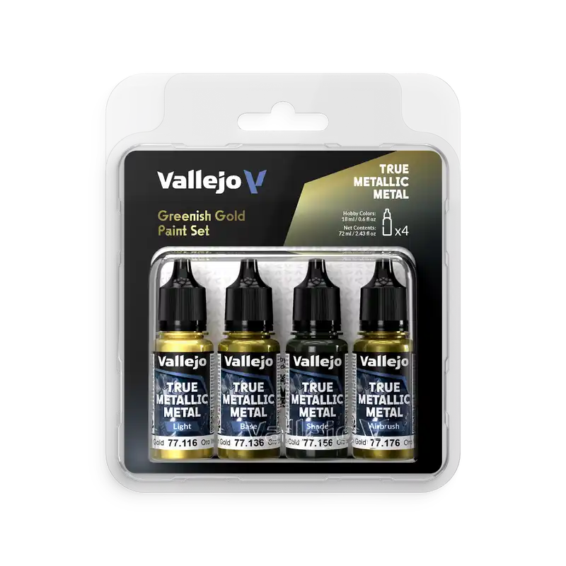 Vallejo 77267 True Metallic Metal - Groenachtig Goud - Acryl Set 4x18ml Verf set Superprijs