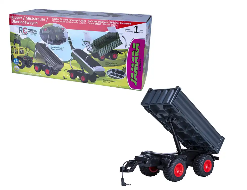 1 24 Jamara 423265 Kieper Trailer voor RC Tractor MB-trac 1000 - Antraciet RC Model Kant en Klaar Voordeelprijs