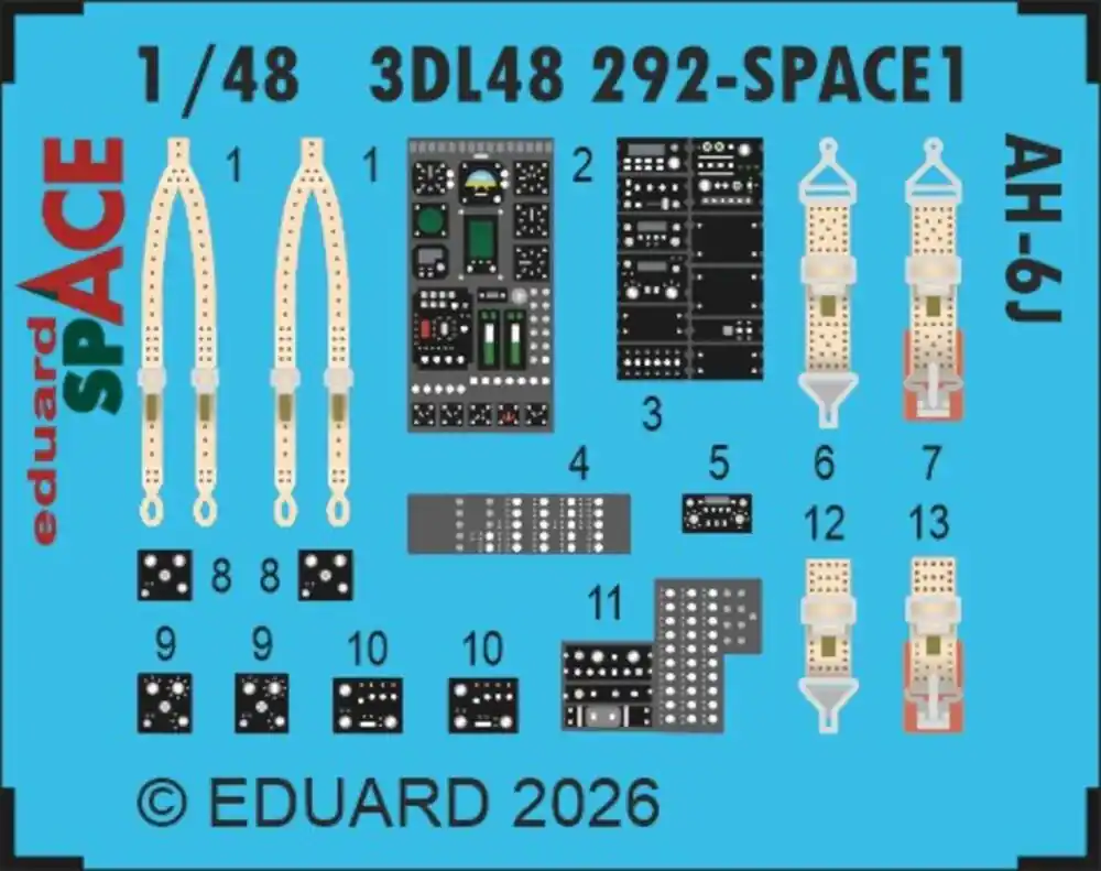 1 48 Eduard 3DL48292 Space - Accessoires Set voor Hughes AH-6 J - ICM Photo-etch Populair