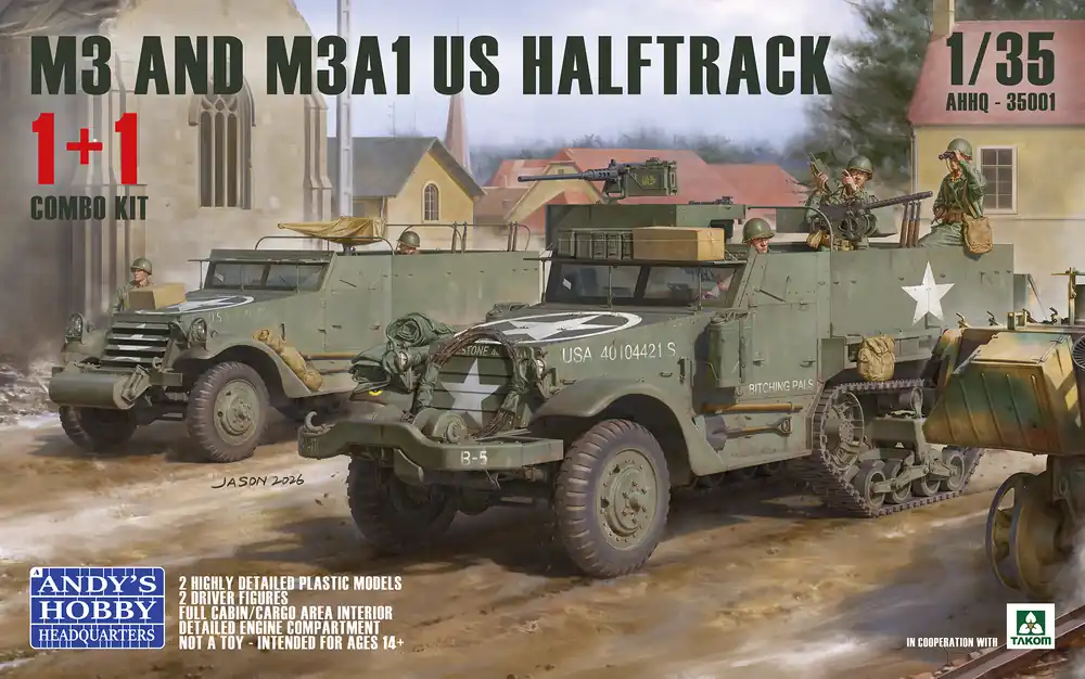 Weekendaanbieding 1 35 Andys Hobby Headquarters 35001 M3 / M3A1 Halftrack WWII - 2 Amerikaanse Voertuigen en 2 Figuren Plastic Modelbouwpakket