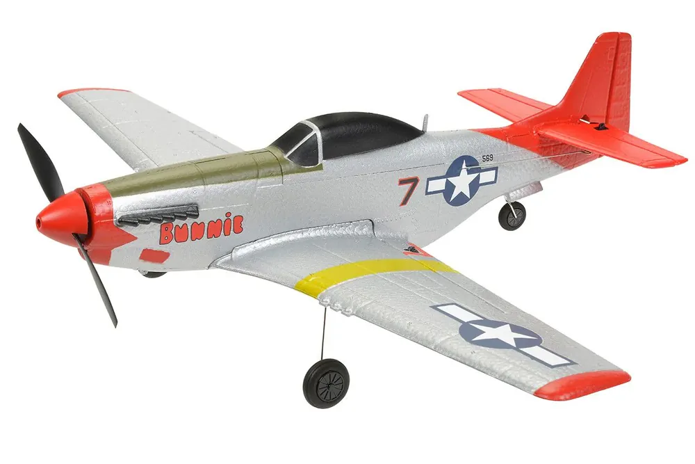 EZ-Wings Mini P-51 Mustang RTF - 450mm - Zilver/Rood - Incl. 2 accu‘s Shop Nu