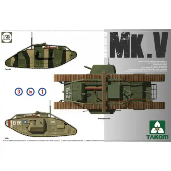 1/35 WWI Heavy Battle Tank Mk V, 3 in 1, Male, Hermaphrodite, Female Takom 2034 Hete Deal
