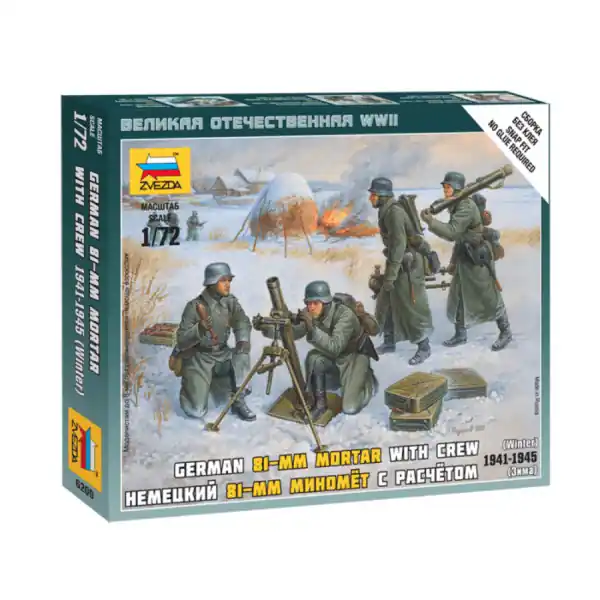 Op = Op 1/72 German 82mm Mortar with Crew (Winter, 1941-1945), snap fit "Art of Tactic" Zvezda 6209