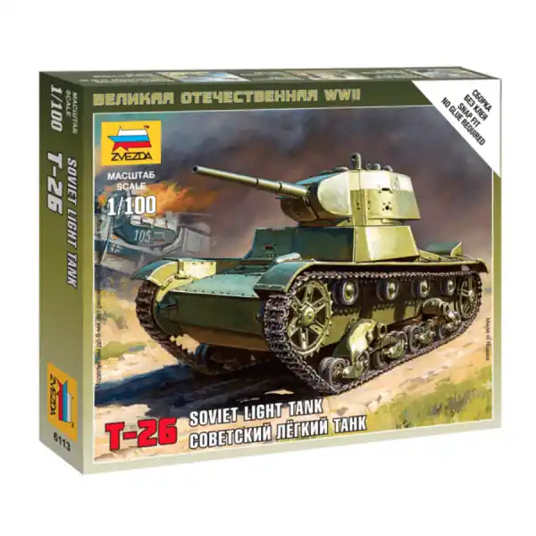 Express Levering 1/100 Soviet T-26 Light Tank, snap fit "Art of Tactic" Zvezda 6113
