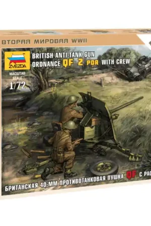1/100 British QF 2 pdr Anti Tank Gun with Crew, snap fit "Art of Tactic" Zvezda 6169 Koop Vandaag