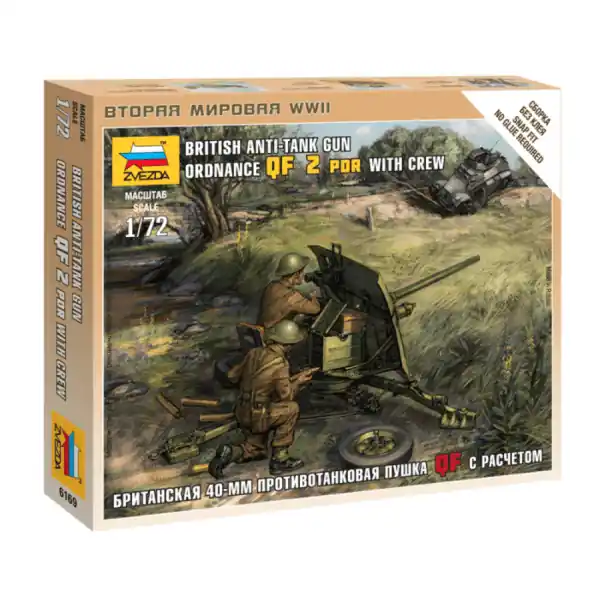 1/100 British QF 2 pdr Anti Tank Gun with Crew, snap fit "Art of Tactic" Zvezda 6169 Koop Vandaag