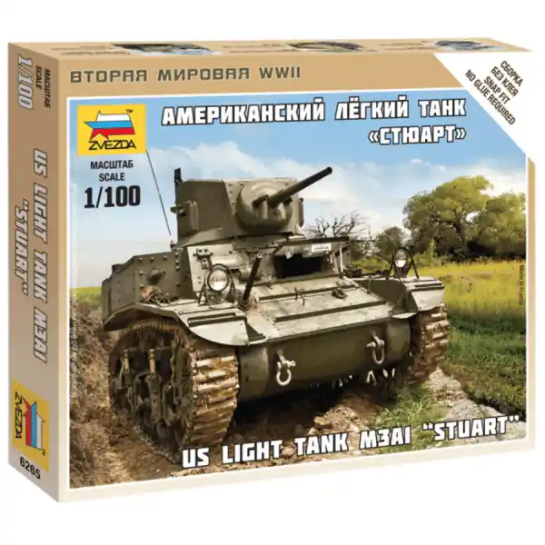 1/100 US "Stuart" M3A1 Light Tank, snap fit "Art of Tactic" Zvezda 6265 Meest Verkocht