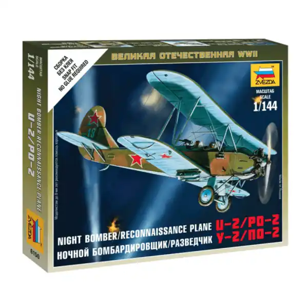 1/144 Soviet Night Bomber U-2 / Reconnaissance Plane PO-2, snap fit "Art of Tactic" Zvezda 6150 Direct Verzonden