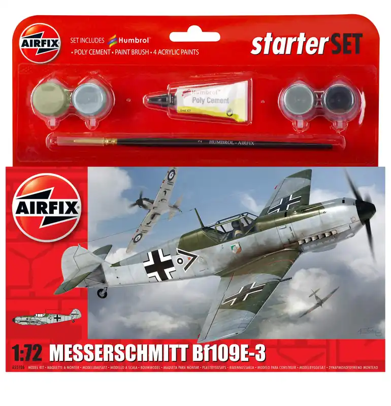 Voordeelprijs Airfix A55106A Messerschmitt Bf109E-3 GIFT SET incl. lijm verf en kwast 1 72