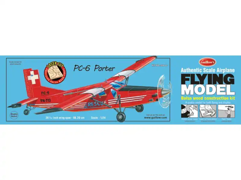 1 24 Guillow`s PC-6 Porter 66 cm Bestel Nu
