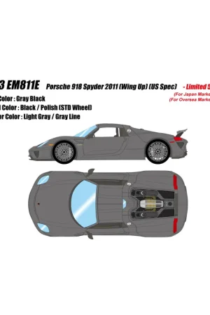 Alleen Vandaag Porsche 918 Spyder 2011 Wing Up (Gray Black) 1/43 Make Up Eidolon