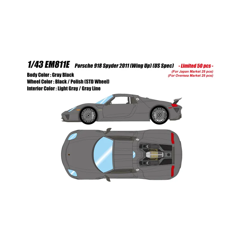 Alleen Vandaag Porsche 918 Spyder 2011 Wing Up (Gray Black) 1/43 Make Up Eidolon