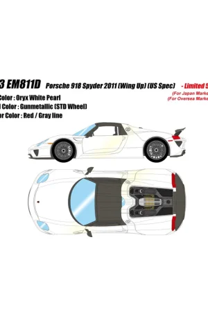 Gecertificeerd Porsche 918 Spyder 2011 Wing Up (Oryx White) 1/43 Make Up Eidolon