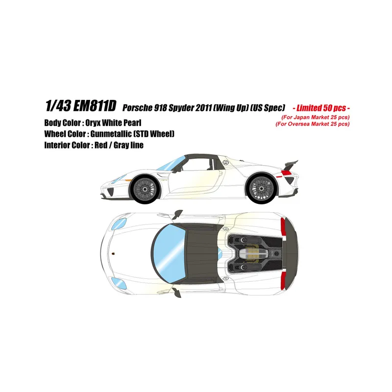 Gecertificeerd Porsche 918 Spyder 2011 Wing Up (Oryx White) 1/43 Make Up Eidolon