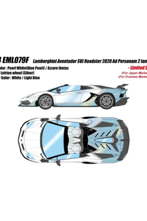 Lamborghini Aventador SVJ Roadster (Pearl White / Azzuro thetys) 1/18 Make Up Eidolon Rechtstreeks Van De Fabrikant