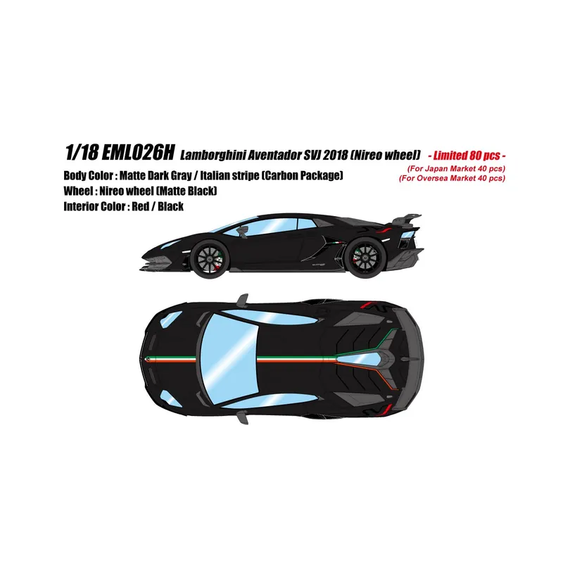 Beperkt Aanbod Lamborghini Aventador SVJ 2018 (Nero Acrilico) 1/18 Make Up Eidolon