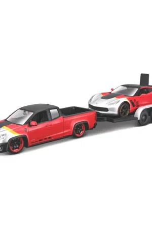 Korting Chevrolet Colorado ZR2 Pick-Up 2017 + Corvette Z06 Coupe 2015 + Trailer 2 Axle - 1 24 - Maisto
