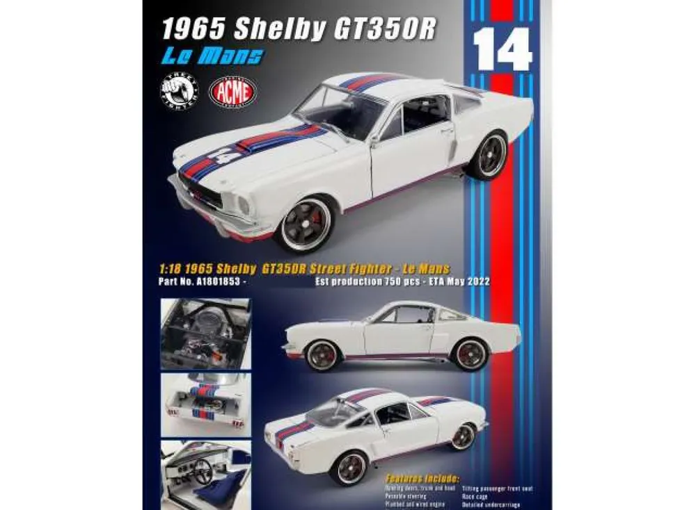 Aanbieding SHELBY GT350R STREET FIGHTER *LE MANS 14*,1965 WIT ROOD BLAUW