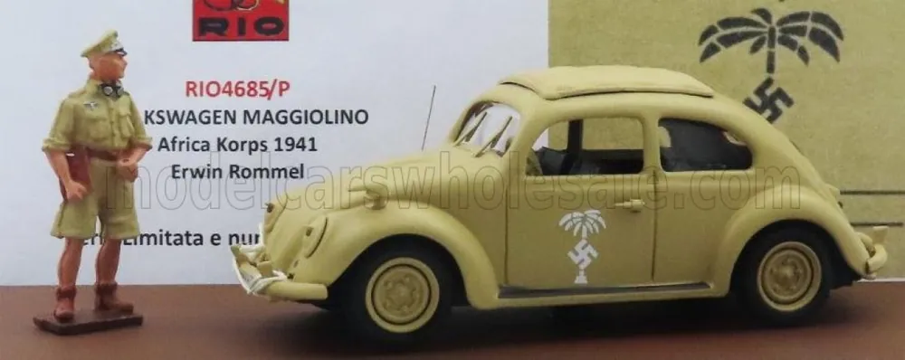 VOLKSWAGEN - BEETLE MAGGIOLINO AFRICA KORPS 1941 - WITH ROMMEL FIGURE - MILITARY SAND Aanbieding