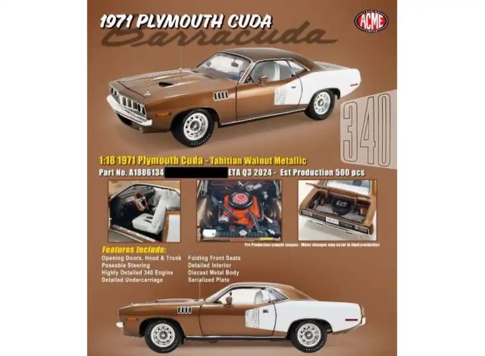 PLYMOUTH CUDA, TAHITIAN WALNUT METALLIC 1971 Hoge Kwaliteit