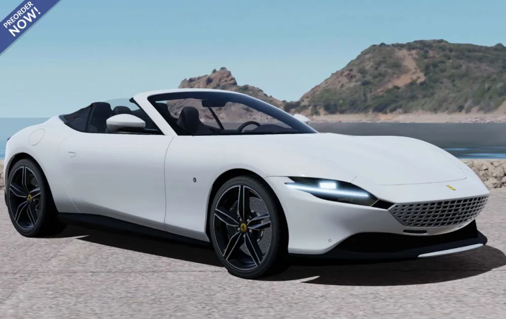 Laatste Kans FERRARI ROMA SPIDER BIANCO CERVINO - GLANZEND ZWARTE VELGEN