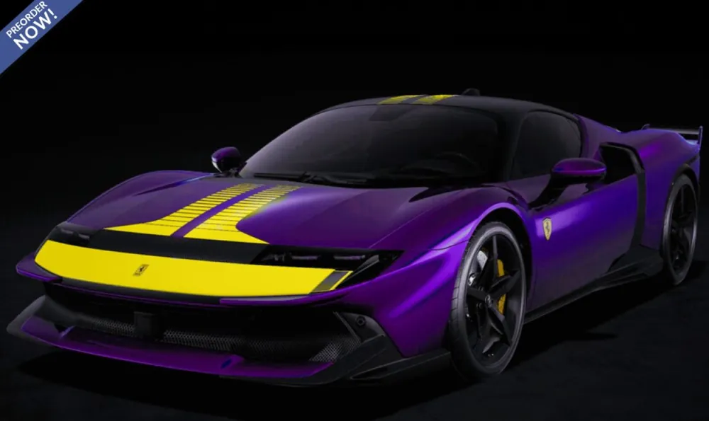 Veilige Betaling FERRARI 849 TESTAROSSA ASSETTO FIORANO VIOLA HONG KONG E STRISCIA GIALLA