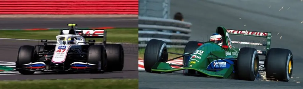 HAAS - F1 SET 2X VF-21 FERRARI 065/6 TEAM URALKALI N 47 BELGIUM GP 2021 MICK SCHUMACHER + JORDAN 191 FORD N 32 FIRST F1 RACE SPA BELGIUM GP 1991 MICHAEL SCHUMACHER - 30TH ANNIVERSARY Superprijs
