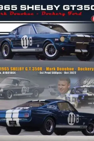 SHELBY GT350-R 11 MARK DONAHUE *DOCKERY FORD*,1965 , BLUE WITH WHITE STRIPES Actieprijs